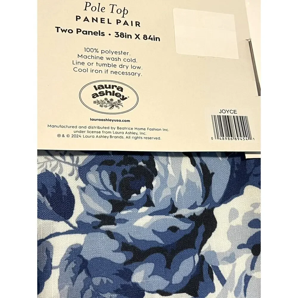 Laura Ashley Floral Blue White Roses Window Curtains 2 Panels 38x84” Joyce